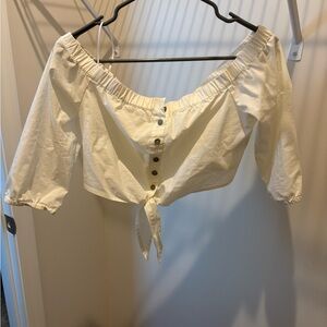 White Off-Shoulder Buttoned Women's Top
